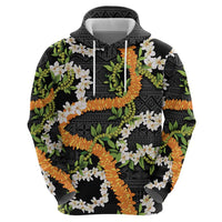 Aloha Festive Hawaii Zip Hoodie Mokihana - Maile and Ilima on Black - Polynesian Pride