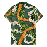 Aloha Festive Hawaii Family Matching Off Shoulder Maxi Dress and Hawaiian Shirt Mokihana - Maile and Ilima on Forest Green LT7 - Polynesian Pride