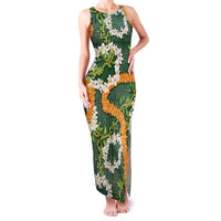 Aloha Festive Hawaii Family Matching Tank Maxi Dress and Hawaiian Shirt Mokihana - Maile and Ilima on Forest Green - Polynesian Pride