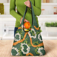 Aloha Festive Hawaii Grocery Bag Mokihana - Maile and Ilima on Forest Green - Polynesian Pride