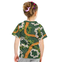 Aloha Festive Hawaii Kid T Shirt Mokihana - Maile and Ilima on Forest Green LT7 - Polynesian Pride