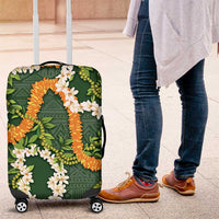 Aloha Festive Hawaii Luggage Cover Mokihana - Maile and Ilima on Forest Green - Polynesian Pride