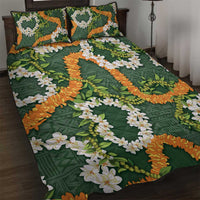Aloha Festive Hawaii Quilt Bed Set Mokihana - Maile and Ilima on Forest Green - Polynesian Pride