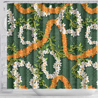 Aloha Festive Hawaii Shower Curtain Mokihana - Maile and Ilima on Forest Green LT7 - Polynesian Pride