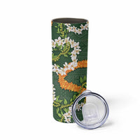 Aloha Festive Hawaii Skinny Tumbler Mokihana - Maile and Ilima on Forest Green - Polynesian Pride