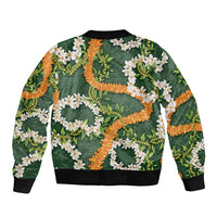 Aloha Festive Hawaii Sleeve Zip Bomber Jacket Mokihana - Maile and Ilima on Forest Green LT7 - Polynesian Pride