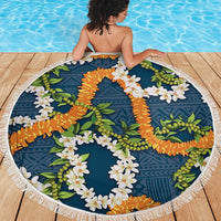 Aloha Festive Hawaii Beach Blanket Mokihana - Maile and Ilima on Navy Blue - Polynesian Pride