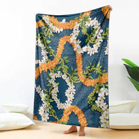 Aloha Festive Hawaii Blanket Mokihana - Maile and Ilima on Navy Blue LT7 - Polynesian Pride