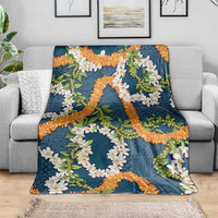 Aloha Festive Hawaii Blanket Mokihana - Maile and Ilima on Navy Blue LT7 - Polynesian Pride