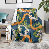 Aloha Festive Hawaii Blanket Mokihana - Maile and Ilima on Navy Blue LT7 - Polynesian Pride