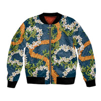 Aloha Festive Hawaii Bomber Jacket Mokihana - Maile and Ilima on Navy Blue LT7 Unisex Navy Blue - Polynesian Pride