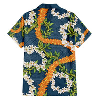 Aloha Festive Hawaii Family Matching Off Shoulder Maxi Dress and Hawaiian Shirt Mokihana - Maile and Ilima on Navy Blue LT7 - Polynesian Pride