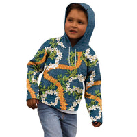 Aloha Festive Hawaii Kid Hoodie Mokihana - Maile and Ilima on Navy Blue - Polynesian Pride