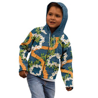 Aloha Festive Hawaii Kid Hoodie Mokihana - Maile and Ilima on Navy Blue - Polynesian Pride