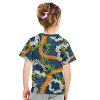 Aloha Festive Hawaii Kid T Shirt Mokihana - Maile and Ilima on Navy Blue LT7 - Polynesian Pride