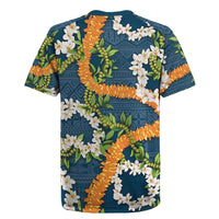 Aloha Festive Hawaii Rugby Jersey Mokihana - Maile and Ilima on Navy Blue - Polynesian Pride