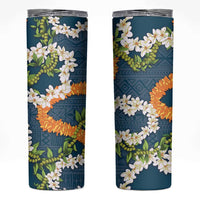 Aloha Festive Hawaii Skinny Tumbler Mokihana - Maile and Ilima on Navy Blue - Polynesian Pride