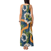 Aloha Festive Hawaii Tank Maxi Dress Mokihana - Maile and Ilima on Navy Blue - Polynesian Pride