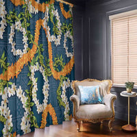 Aloha Festive Hawaii Window Curtain Mokihana - Maile and Ilima on Navy Blue - Polynesian Pride