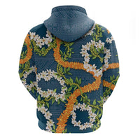 Aloha Festive Hawaii Zip Hoodie Mokihana - Maile and Ilima on Navy Blue - Polynesian Pride