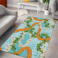 Aloha Festive Hawaii Area Rug Mokihana - Maile and Ilima on Turquoise - Polynesian Pride