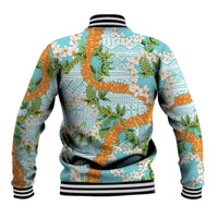 Aloha Festive Hawaii Baseball Jacket Mokihana - Maile and Ilima on Turquoise - Polynesian Pride