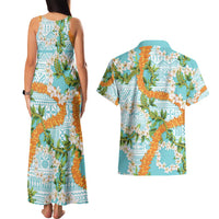 Aloha Festive Hawaii Couples Matching Tank Maxi Dress and Hawaiian Shirt Mokihana - Maile and Ilima on Turquoise - Polynesian Pride