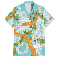 Aloha Festive Hawaii Family Matching Short Sleeve Bodycon Dress and Hawaiian Shirt Mokihana - Maile and Ilima on Turquoise - Polynesian Pride