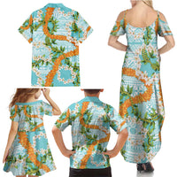 Aloha Festive Hawaii Family Matching Summer Maxi Dress and Hawaiian Shirt Mokihana - Maile and Ilima on Turquoise - Polynesian Pride