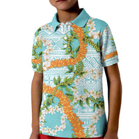 Aloha Festive Hawaii Kid Polo Shirt Mokihana - Maile and Ilima on Turquoise - Polynesian Pride