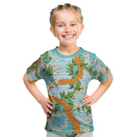 Aloha Festive Hawaii Kid T Shirt Mokihana - Maile and Ilima on Turquoise LT7 Turquoise - Polynesian Pride