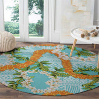 Aloha Festive Hawaii Round Carpet Mokihana - Maile and Ilima on Turquoise - Polynesian Pride