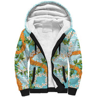 Aloha Festive Hawaii Sherpa Hoodie Mokihana - Maile and Ilima on Turquoise - Polynesian Pride