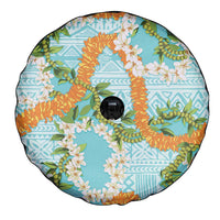Aloha Festive Hawaii Spare Tire Cover Mokihana - Maile and Ilima on Turquoise - Polynesian Pride