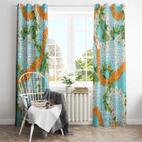 Aloha Festive Hawaii Window Curtain Mokihana - Maile and Ilima on Turquoise - Polynesian Pride