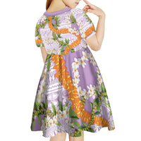 Aloha Festive Hawaii Kid Short Sleeve Dress Mokihana - Maile and Ilima on Lilac - Polynesian Pride