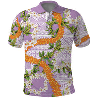 Aloha Festive Hawaii Polo Shirt Mokihana - Maile and Ilima on Lilac - Polynesian Pride