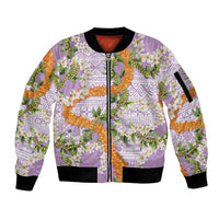Aloha Festive Hawaii Sleeve Zip Bomber Jacket Mokihana - Maile and Ilima on Lilac LT7 Unisex Lilac - Polynesian Pride