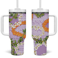 Aloha Festive Hawaii Tumbler With Handle Mokihana - Maile and Ilima on Lilac - Polynesian Pride