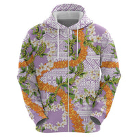 Aloha Festive Hawaii Zip Hoodie Mokihana - Maile and Ilima on Lilac - Polynesian Pride