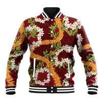 Aloha Festive Hawaii Baseball Jacket Mokihana - Maile and Ilima on Crimson - Polynesian Pride