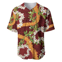 Aloha Festive Hawaii Baseball Jersey Mokihana - Maile and Ilima on Crimson - Polynesian Pride