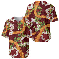 Aloha Festive Hawaii Baseball Jersey Mokihana - Maile and Ilima on Crimson - Polynesian Pride