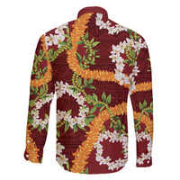 Aloha Festive Hawaii Family Matching Off Shoulder Maxi Dress and Hawaiian Shirt Mokihana - Maile and Ilima on Crimson LT7 - Polynesian Pride
