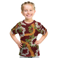Aloha Festive Hawaii Kid T Shirt Mokihana - Maile and Ilima on Crimson LT7 Crimson - Polynesian Pride