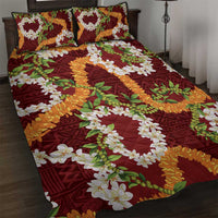 Aloha Festive Hawaii Quilt Bed Set Mokihana - Maile and Ilima on Crimson - Polynesian Pride