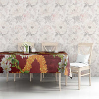 Aloha Festive Hawaii Tablecloth Mokihana - Maile and Ilima on Crimson - Polynesian Pride