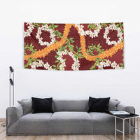 Aloha Festive Hawaii Tapestry Mokihana - Maile and Ilima on Crimson - Polynesian Pride