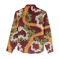 Aloha Festive Hawaii Women Casual Shirt Mokihana - Maile and Ilima on Crimson - Polynesian Pride