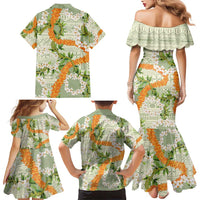 Aloha Festive Hawaii Family Matching Mermaid Dress and Hawaiian Shirt Mokihana - Maile Leis in Muted Summer - Polynesian Pride